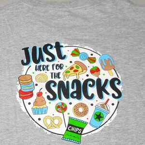 Cardin McCoy gray tshirt(Size L)'Just Here For the Snacks' graphic, chest pocket